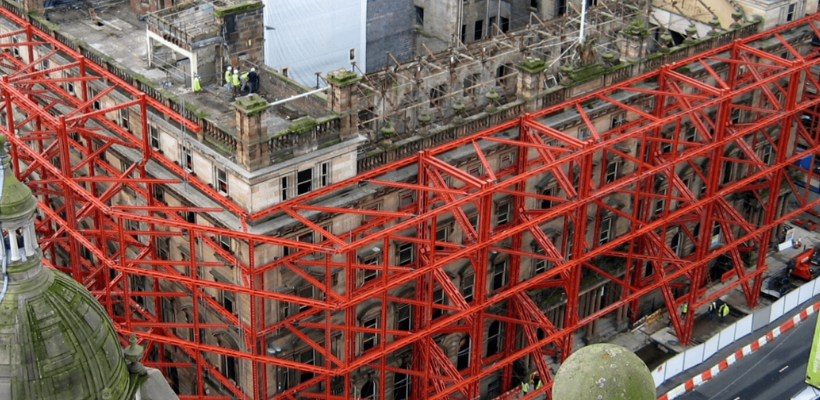 Image showing needling and propping holding shoring in place.